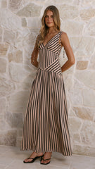 Zoriah Maxi Dress - Black/Beige Stripe