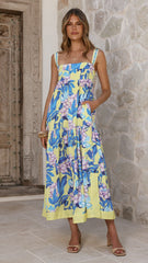 Avala Midi Dress - Blue Leaf Orchid