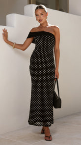 Ria Maxi Dress - Black/White Polka