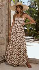 Avalon Maxi Dress - Brown Geo
