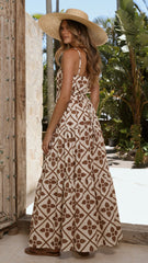 Avalon Maxi Dress - Brown Geo