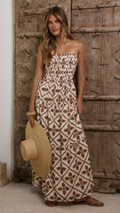 Avalon Maxi Dress - Brown Geo