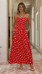 Solare Maxi Dress - Red/White Polka