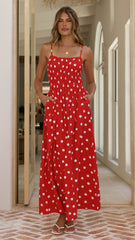 Solare Maxi Dress - Red/White Polka