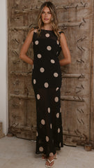 Beverly Maxi Dress - Black/Cream Polka Dot