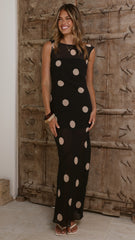 Beverly Maxi Dress - Black/Cream Polka Dot