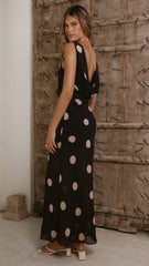 Beverly Maxi Dress - Black/Cream Polka Dot