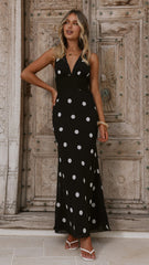 Nya Maxi Dress - Black/White Polka Dot