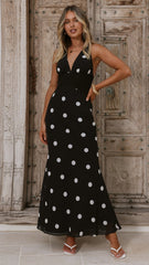 Nya Maxi Dress - Black/White Polka Dot