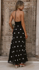 Nya Maxi Dress - Black/White Polka Dot