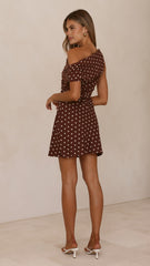 Benni Asymmetric Mini Dress - Chocolate/Nude Spot