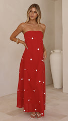Connie Maxi Dress - Red/White Polka Dot
