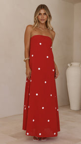 Connie Maxi Dress - Red/White Polka Dot