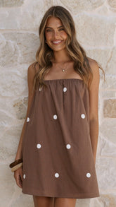 Karina Strapless Mini Dress - Chocolate/White Polka