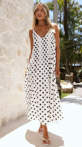 Dimmi Maxi Dress - White/Black Spot