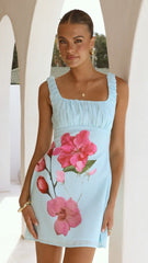 Adley Mini Dress - Blue/Pink Floral