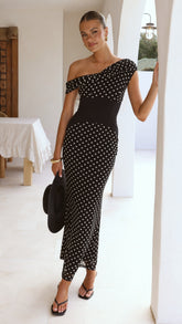 Bonnie Maxi Dress - Black/White Polka