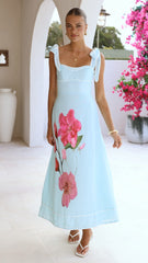 Beverly Maxi Dress - Blue/Pink Floral
