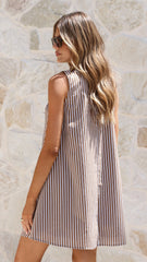 Alaya Mini Dress - Brown/Blue Stripe