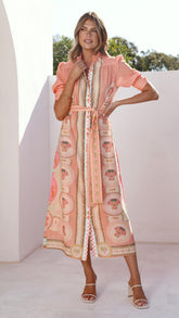 Magnolia Midi Dress - Acacia Palm Melon