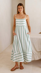 Baylee Midi Dress - Sage Stripe