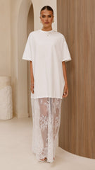 Raina T-Shirt Maxi Dress - White Lace