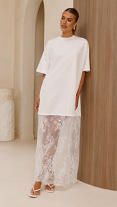 Raina T-Shirt Maxi Dress - White Lace