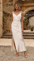 Yasmeen Tie Front Maxi Dress - Champagne