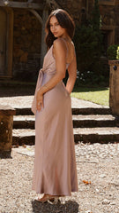 Yasmeen Tie Front Maxi Dress - Dusty Pink