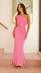 Bloom One Shoulder Cut Out Maxi Dress - Hot Pink