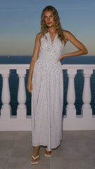 Rachel Tie Back Maxi Dress - Black/White Spot