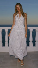 Rachel Tie Back Maxi Dress - Black/White Spot