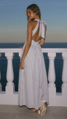 Rachel Tie Back Maxi Dress - Black/White Spot