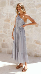 Wendy One Shoulder Maxi Dress - Blue / White Stripe