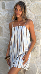 Bethani Mini Dress - Choc/Blue Stripe