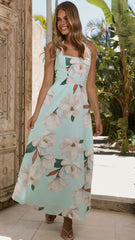 Madelyn Maxi Dress - Aqua/White Floral
