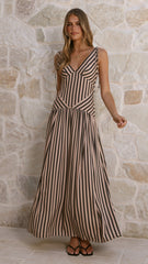 Zoriah Maxi Dress - Black/Beige Stripe