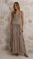 Zoriah Maxi Dress - Black/Beige Stripe