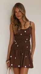 Vida Mini Dress - Brown/White Spot