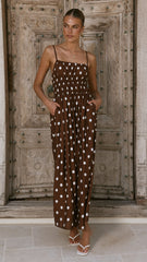 Balina Maxi Dress - Chocolate Polka