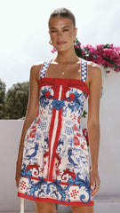 Melody Mini Dress - Blue/White Coastal