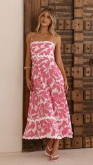 Seraphina Midi Dress - Fuchsia/White Print