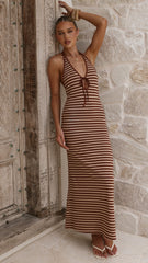 Vivien Maxi Dress - Brown/Beige Stripe