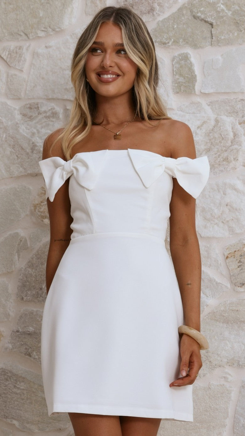 Taylor Bow Mini Dress - White