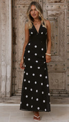 Nya Maxi Dress - Black/White Polka Dot