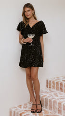 Zinnia Sequins Mini Dress - Black Sequins