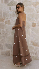 Sandra Maxi Dress - Chocolate/White Polka
