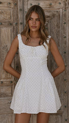 Malina Mini Dress - White Polka