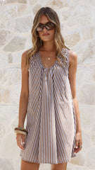 Alaya Mini Dress - Brown/Blue Stripe