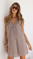 Alaya Mini Dress - Brown/Blue Stripe